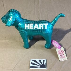 PINK Victoria's Secret Metallic Teal "HEART" Dog Plush